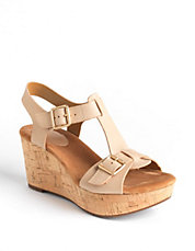 Caslynn Paula Leather Platform Cork Wedge Sandals