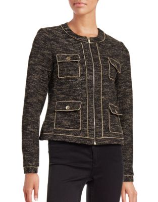 Chain-Trim Tweed-Look Jacket