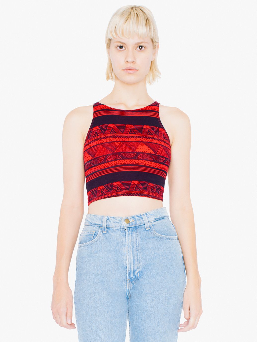 Printed Cotton Spandex Jersey Sleeveless Crop Top