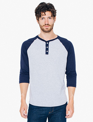 50/50 Raglan Henley 3/4 Sleeve T-Shirt