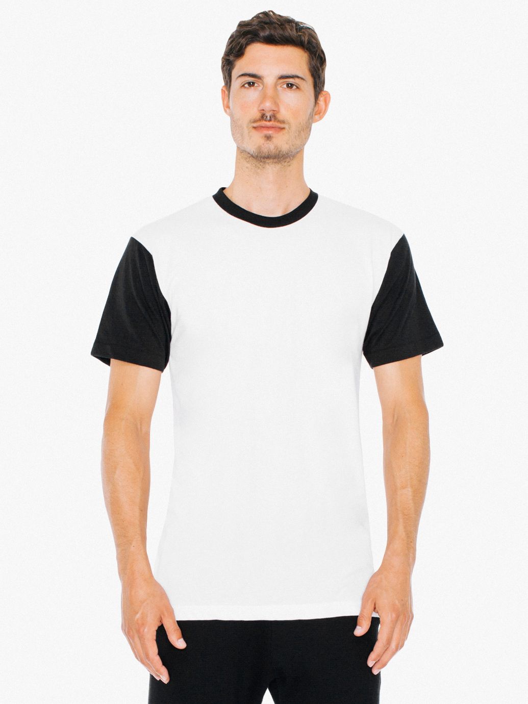Two Tone Poly-Cotton Short Sleeve Crew Neck