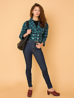 Vintage Double-Breasted Plaid Cropped Jacket
