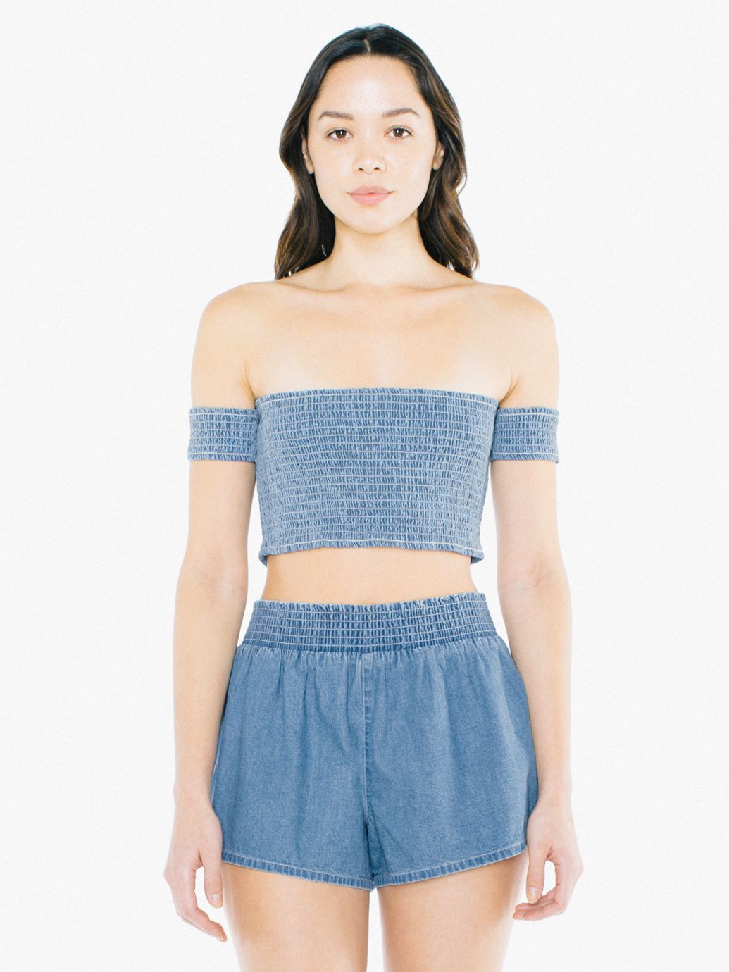 Denim Smocked Crop Top