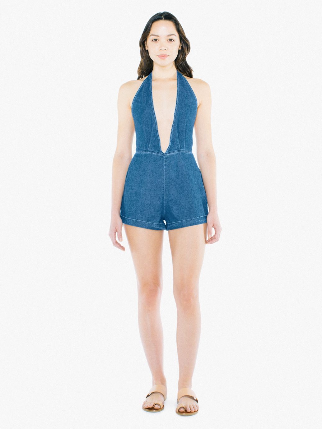 Denim Deep V Romper