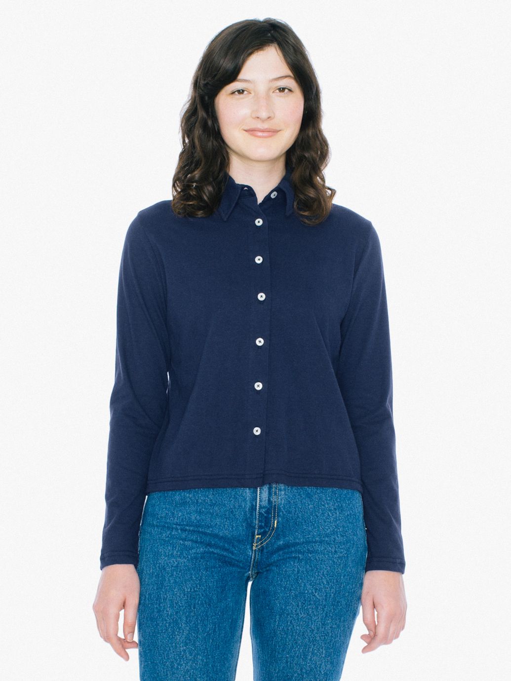 Fine Jersey Long Sleeve Button Up