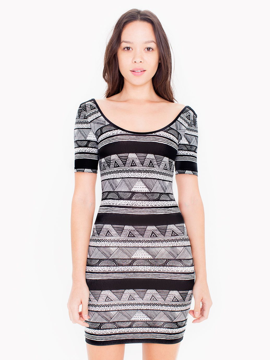 Printed Cotton Spandex Jersey Double U-Neck Dress
