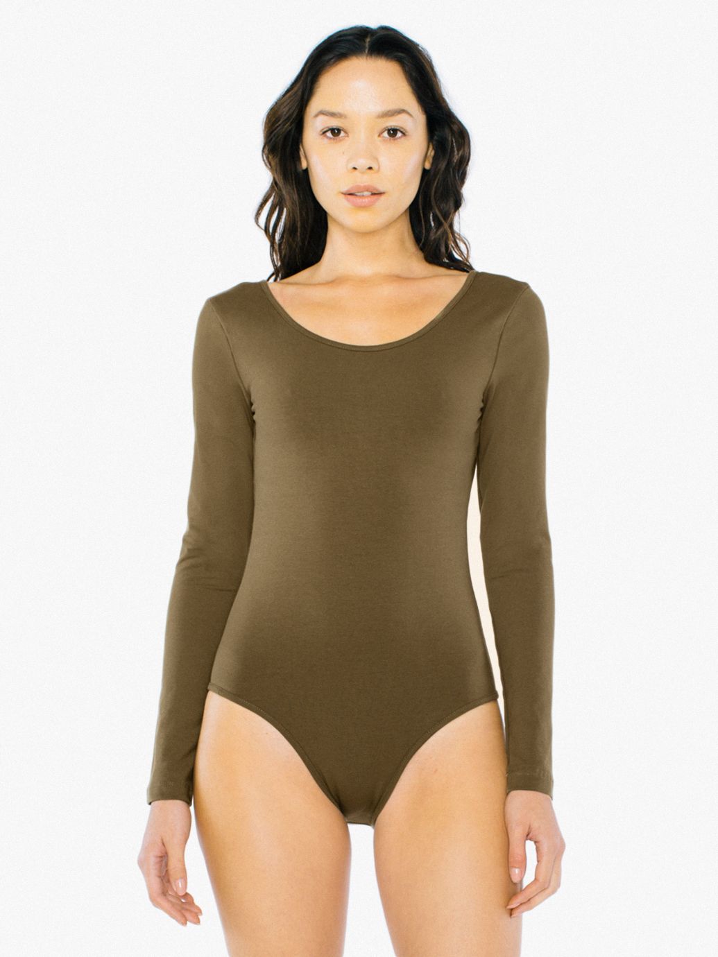 Cotton Spandex Long Sleeve Scoop Back Bodysuit