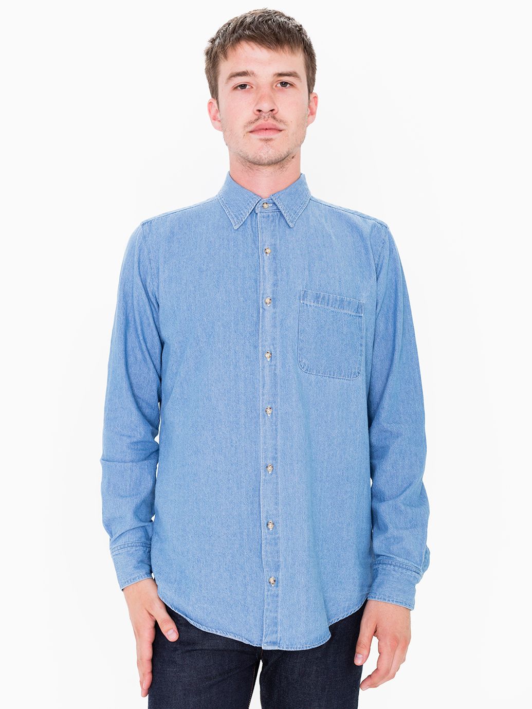 Denim Long Sleeve Button-Up with Pocket