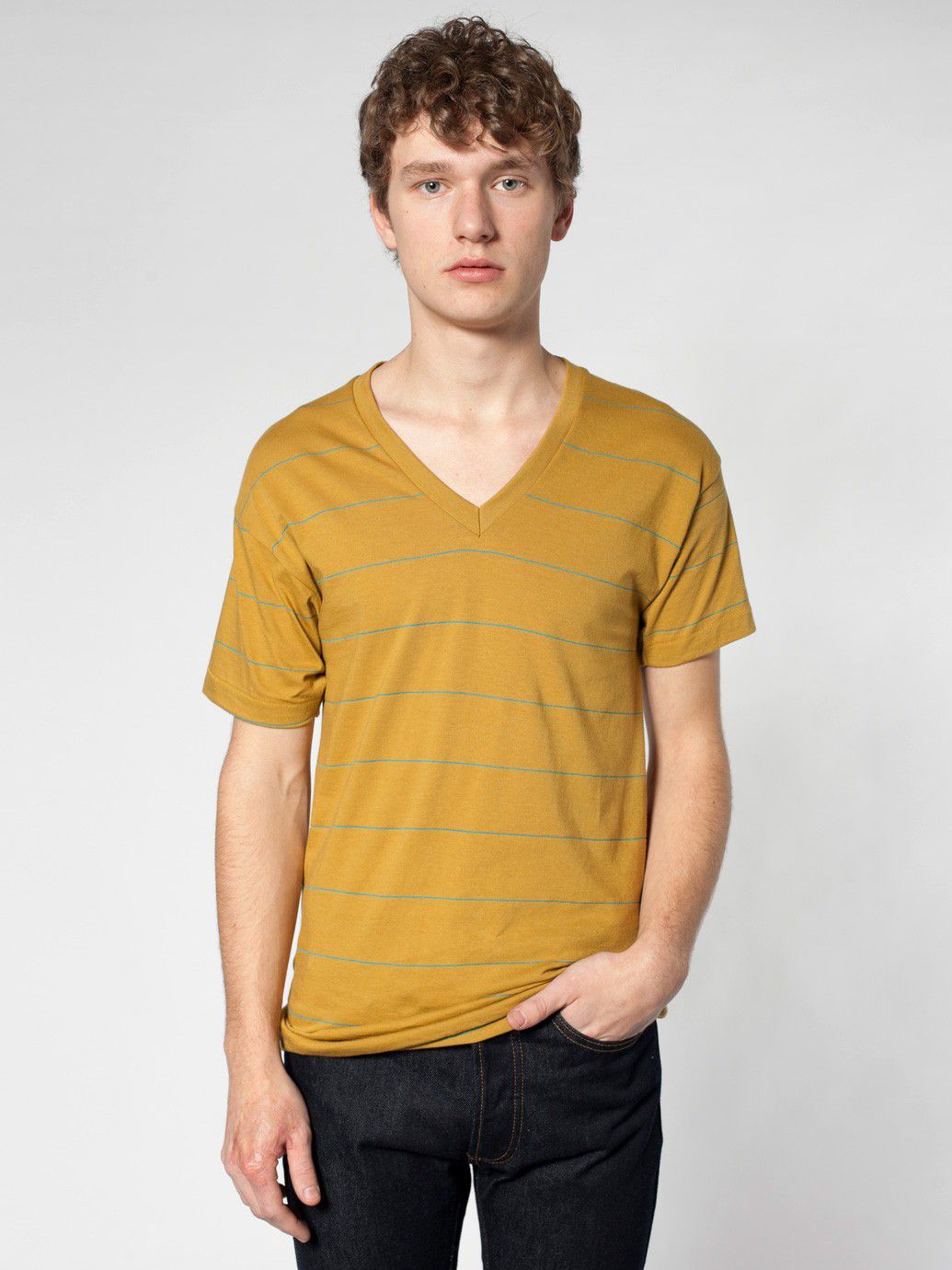 Pinstripe Jersey Short Sleeve V-Neck