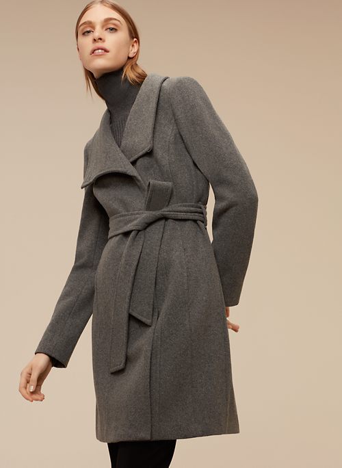 Warehouse Faux Fur Collar Belted Coat In Gray Lyst Gallery