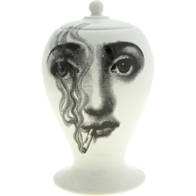 Fornasetti "Il Fumo Fa Male" Small Lidded Porcelain Vase