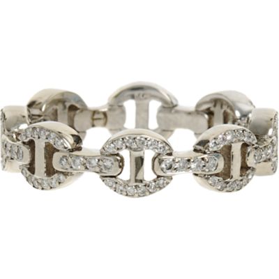HOORSENBUHS White Gold & Pave Diamond Antiquated Dame Tri-Link Ring