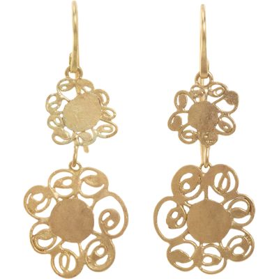 Judy Geib Gold Double Flower Drop Earrings