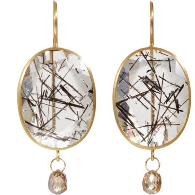 Mallary Marks - Tourmalated Quartz & Brown Diamond Double Stone Earrings