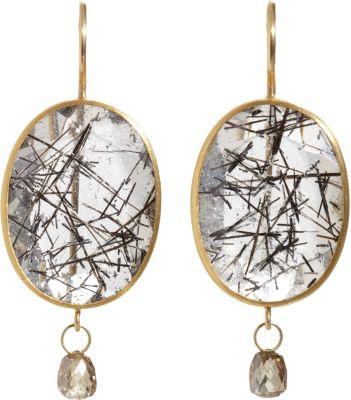 Mallary Marks Tourmalated Quartz & Brown Diamond Briolette Earrings
