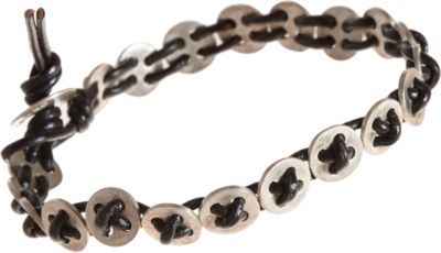 ME & RO Silver Sequin Buttons Bracelet on Black Cord
