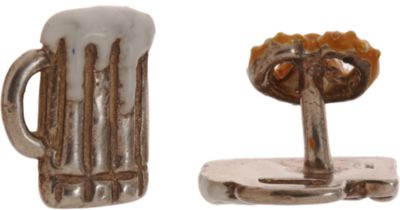 The Caroline Collection Silver & Enamel Beer Mug & Pretzel Cufflinks