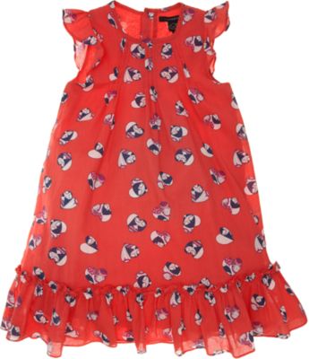 Little Marc Jacobs Flutter Sleeve Print Dress with Ruffled Hem