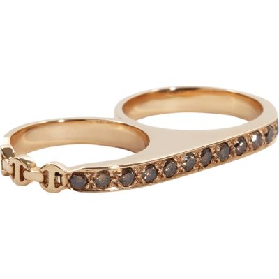HOORSENBUHS Cognac Diamond & Rose Gold Double Knuckle Ring