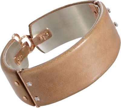 Federica Rettore Leather Narrow Cuff with Diamond Hinges