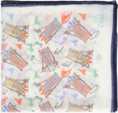 Drakes London Beach Theme Pocket Square