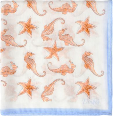 Drakes London Sea Life Pocket Square