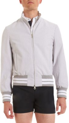 Black Fleece Seersucker Stripe Bomber Jacket