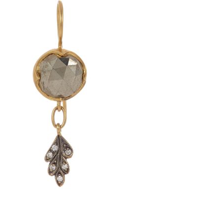 Cathy Waterman Pyrite & Diamond Leaf Dangle Earrings