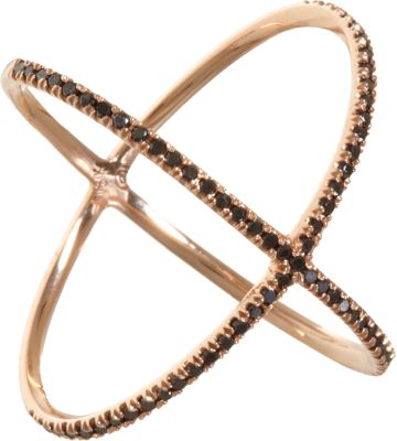 Eva Fehren Black Diamond & Rose Gold 'X' Ring
