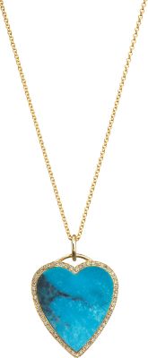Jennifer Meyer - Turquoise & Diamond Heart Pendant Necklace