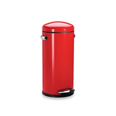 ... Retro Fingerprint-Proof Round 30-Liter Step-On Trash Can in Red Steel