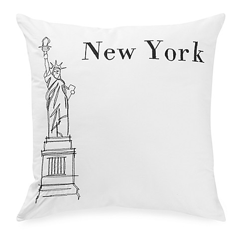 Passport Postcard New York Square Throw Pillow in Black/White - www.BedBathandBeyond.com
