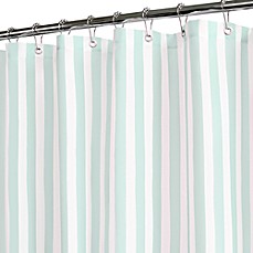 Tranquil Stripe Seaglass and White Shower Curtain