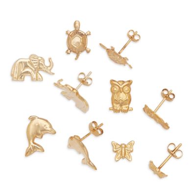 14K Yellow Gold Children's Animal Earrings