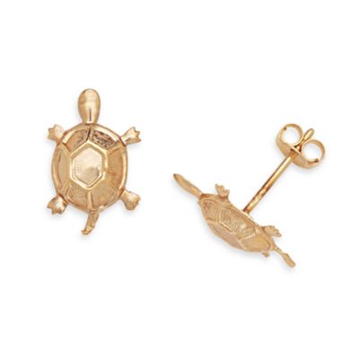 14K Yellow Gold Children's Turtle 12x8mm Earrings