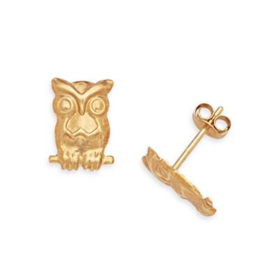 14K Yellow Gold Children's Owl 10x7mm Earrings