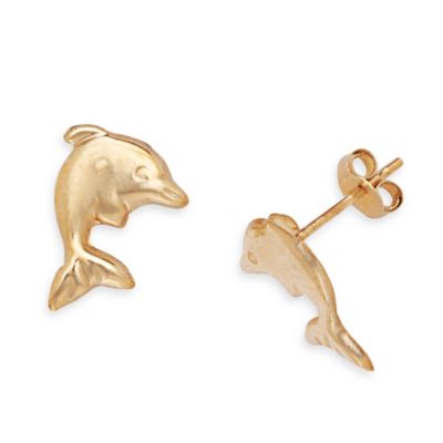 14K Yellow Gold Children's Dolphin 11x8mm Earrings
