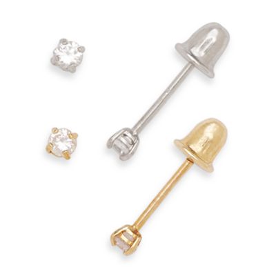 14K Yellow or White Gold Children's Cubic Zirconia Screw-Back Earrings