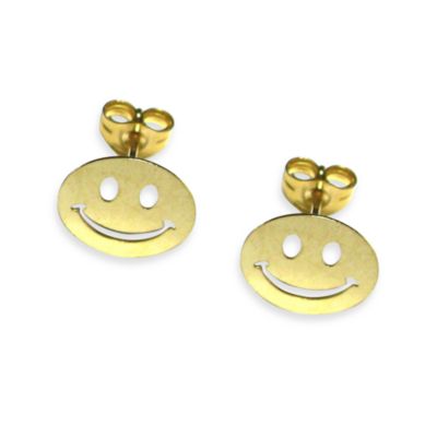 14K Yellow Gold Children's Smiley Earrings - 9 x 9MM