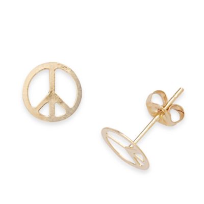 14K Yellow Gold Children's Peace Sign Earrings - 7 x 7MM