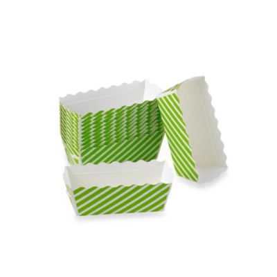 Buy Rectangular Mini Loaf Paper Baking Pans in Green Stripe (Set of 12