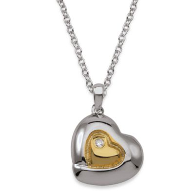 My First Diamond Sterling Silver and 18K Gold Diamond Heart Pendant Necklace