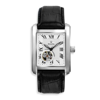Bulova Men's Automatic Leather Strap Silver Watch