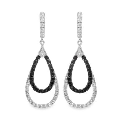 Badgley Mischka® Statement Chic White Topaz and Black Sapphire Earrings