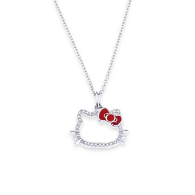 Sterling Silver Hello Kitty 0.10 cttw Diamond Silhouette Pendant w/18-Inch Chain