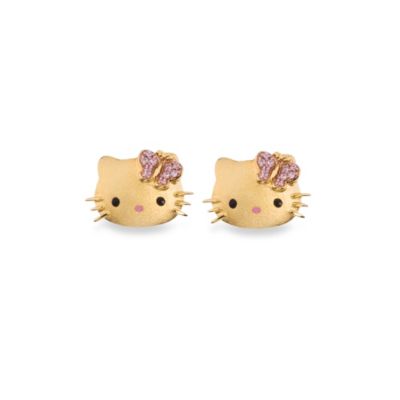 Gold Plated Sterling Silver Swarovski Crystal Hello Kitty Stud Earrings