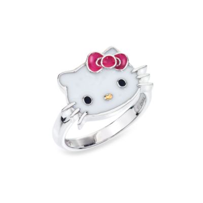 Sterling Silver Hello Kitty Face with Pink Bow Ring Size 7