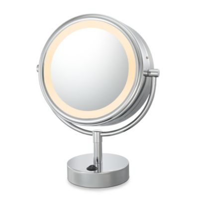 Buy Kimball & Young Lighted 5X/1X Magnification Free Standing Vanity Mirror in Brushed Nickel ...