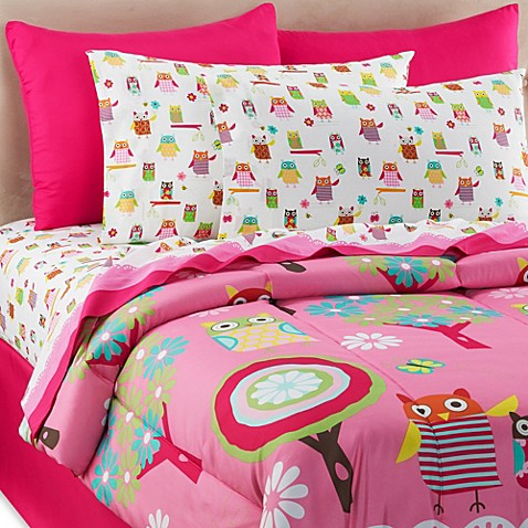 Owl Ditsy 6-8 Piece Full Comforter and Sheet Set