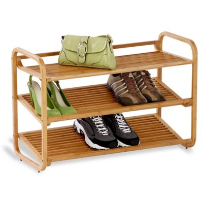 shoe rack bamboo tier deluxe bath bed storage bedbathandbeyond